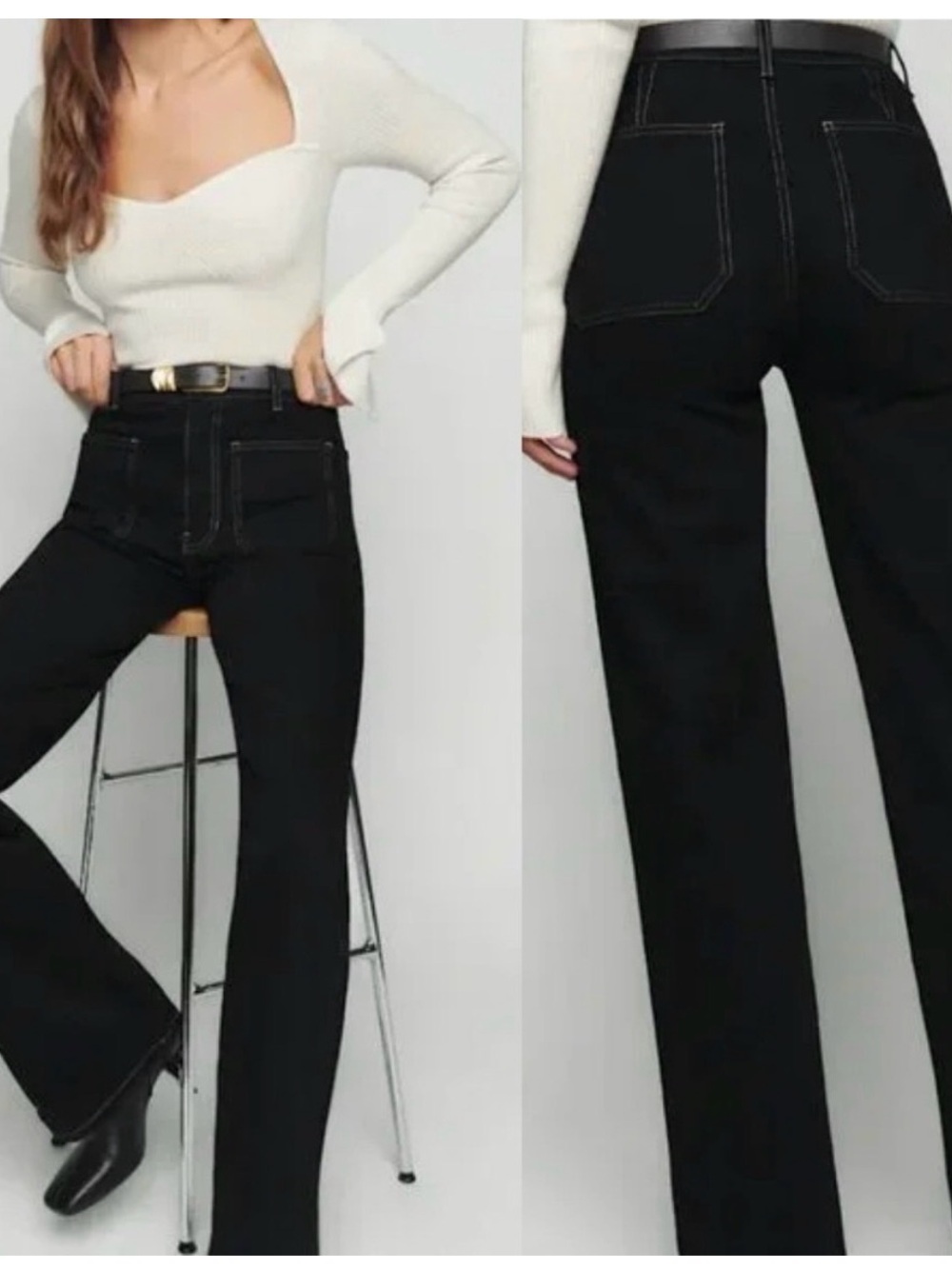 REFORMATION Jeans Alyssa High Rise Wide Leg Patch Pockets Black Size 31 - Picture 2 of 4